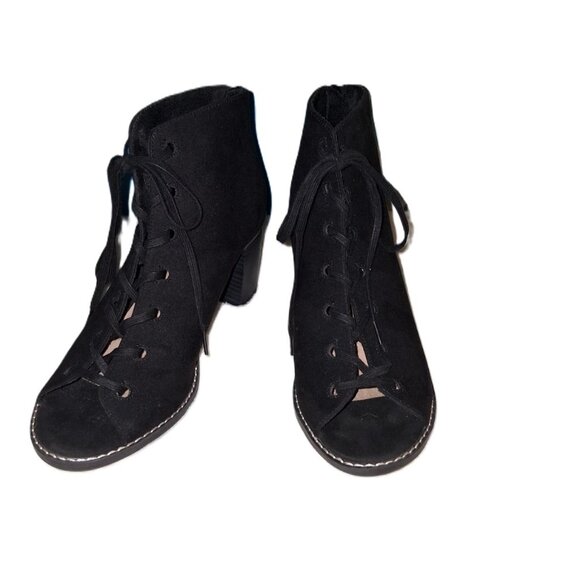 Old Navy Black Faux Suede Lace-Up Open-Toe Booties | Back Zip | 3” Heel | Size 8 - Picture 7 of 9